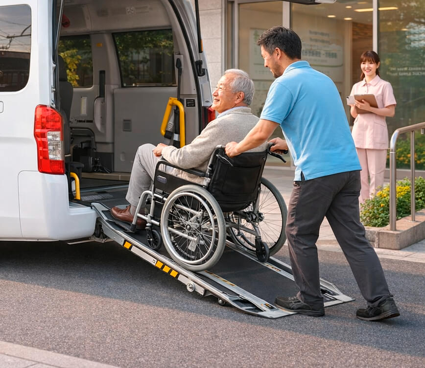 <!-- wp:paragraph -->
<p>「一人で通院するのは不安…」そんな方も、八徒のドライバーが病院内まで付き添い、安心してご利用いただけます。診察の待ち時間もお待ちしますので、ご家族の負担軽減にもつながります。</p>
<!-- /wp:paragraph -->